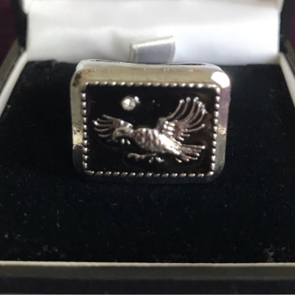 Stainless Steel Men’s Eagle Motif Rectangular Ring
